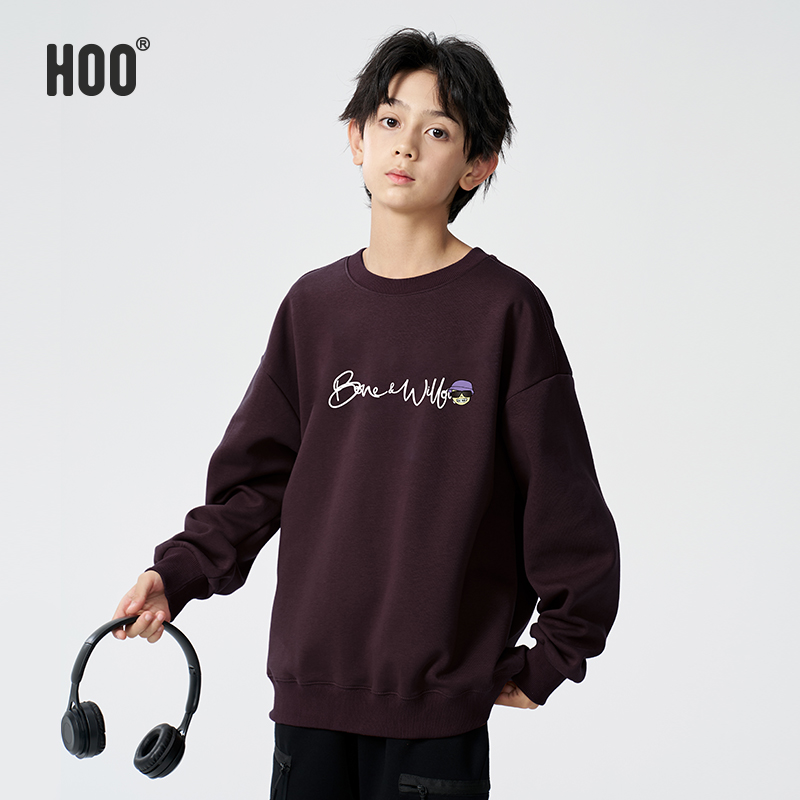 HOO春秋男上衣加绒宽松圆领青少年卫衣潮流卡通百搭长袖4973/1606