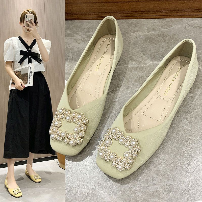 平底单鞋女工作鞋一脚蹬软底春秋新款玛丽珍浅口懒人鞋学生豆豆鞋