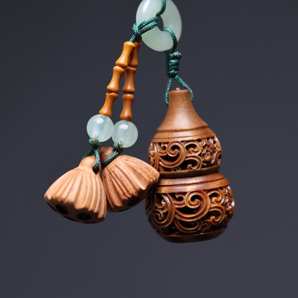 葫芦香囊绿檀，雕刻放香丸