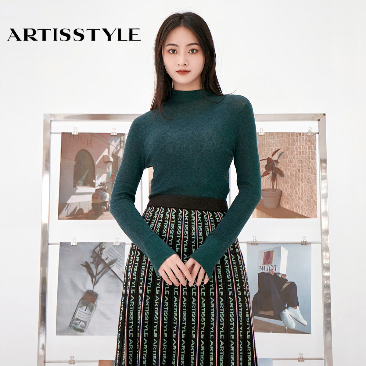 ARTiSSTYLE斯玳女装 墨绿色针织打底衫AS1923013-065