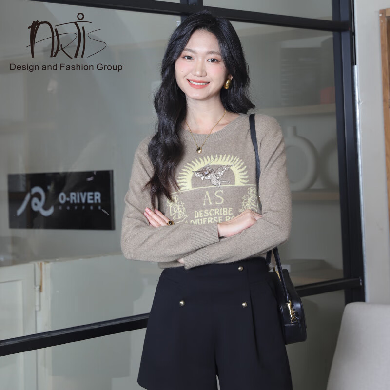 ARTIS女装 棕色珠片绣花针织套头衫AS2023005-009