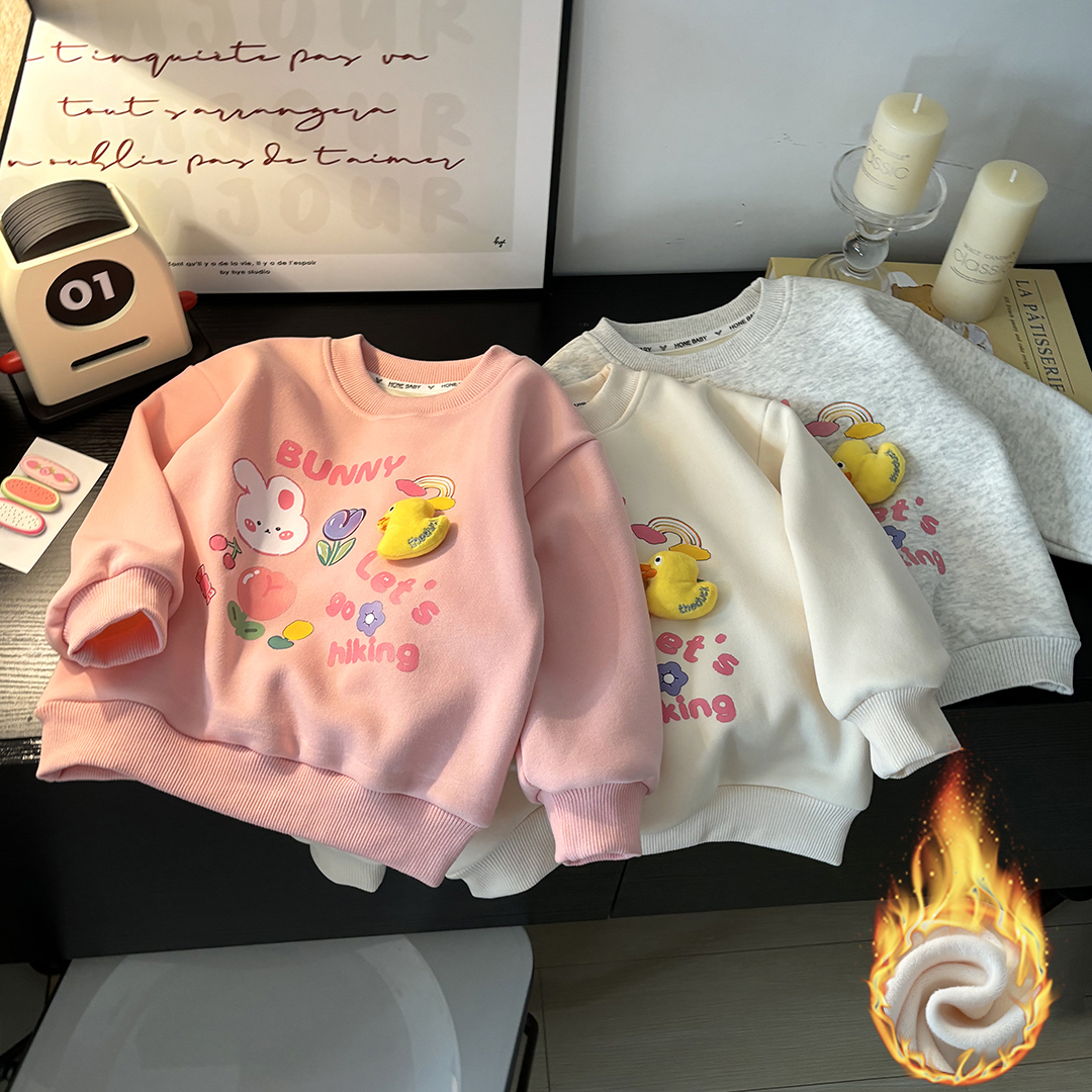 加绒加厚2025新款冬季可爱小黄鸭卡通洋气卫衣打底休闲秋冬季长袖