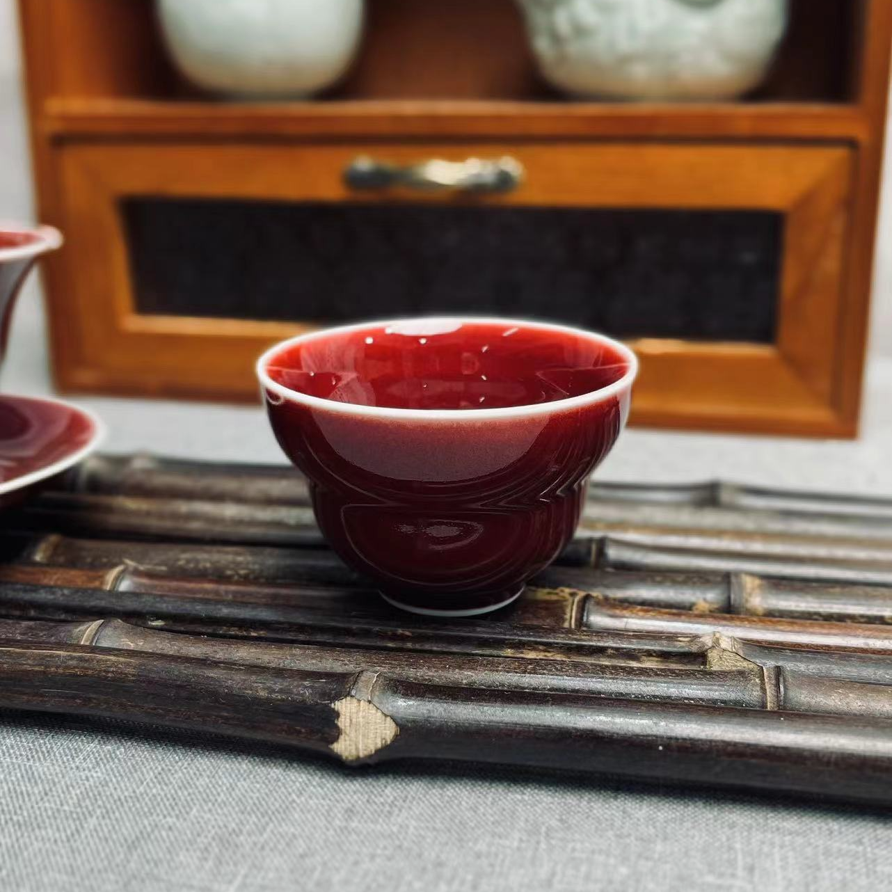 官窑高端原矿郎窑红釉主人杯单杯陶瓷功夫茶杯茶盏单个品茗杯家用