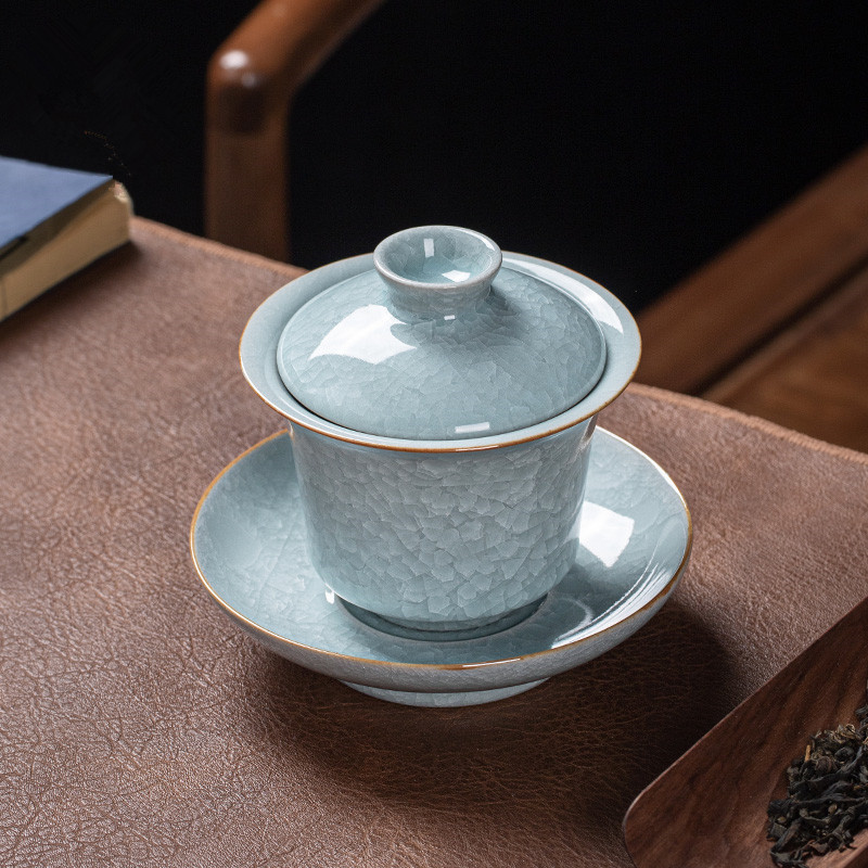 冰裂纹盖碗茶杯功夫三才碗开片冰花单个敬茶碗大号家用茶具泡茶器