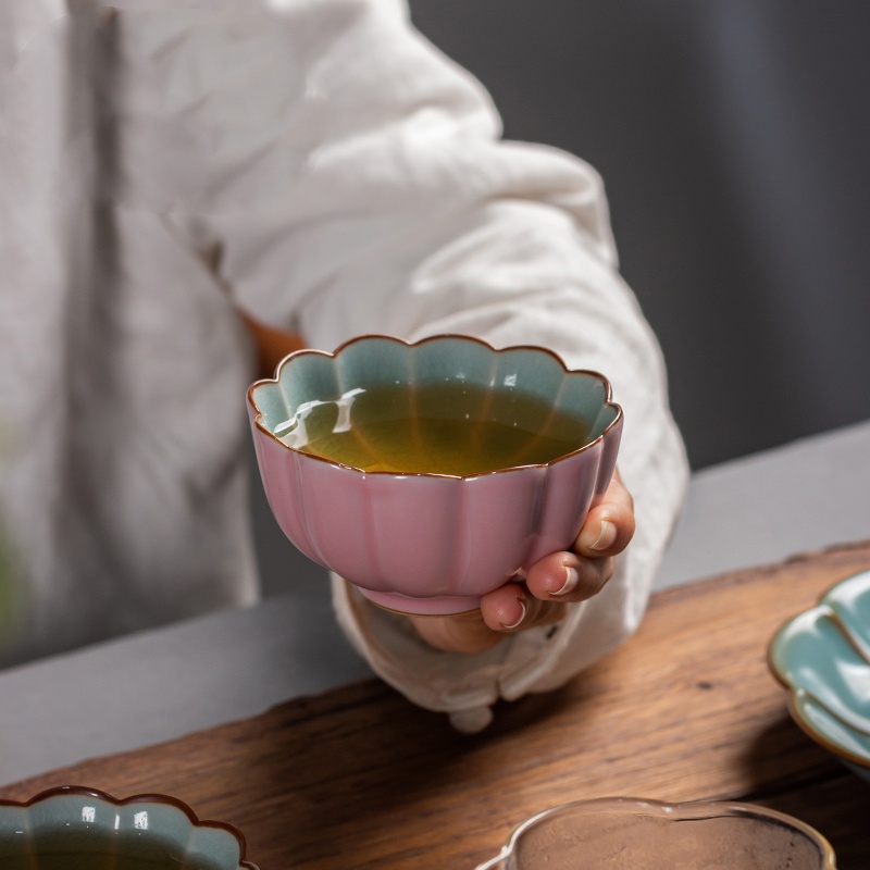 汝窑陶瓷功夫茶杯开片杯子单个家用冰花大号女士主人杯个人茶盏