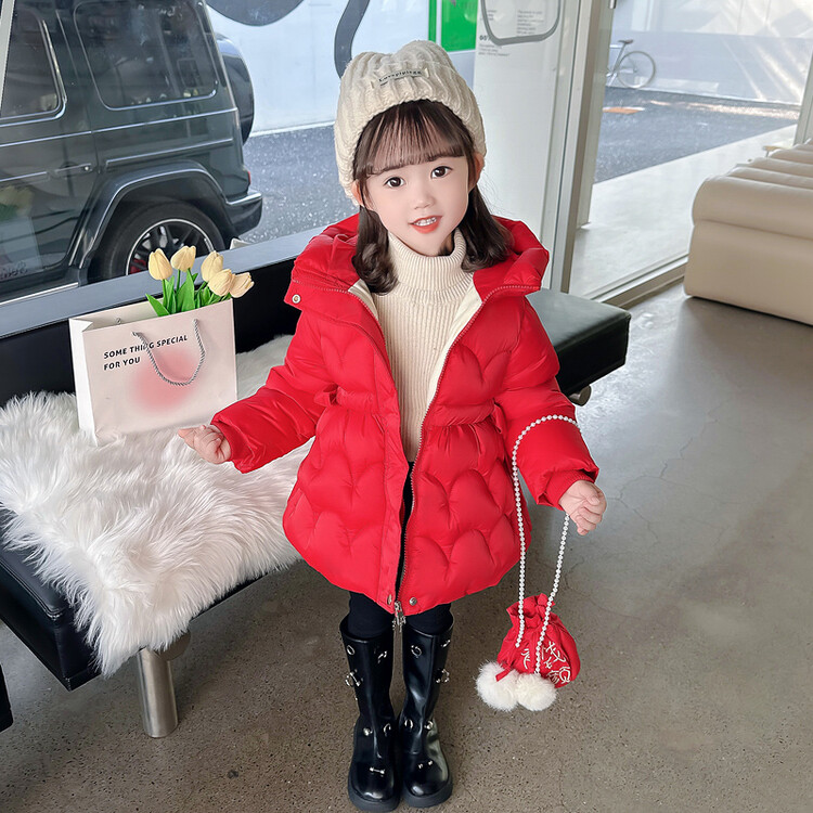 女童棉袄2023新款冬季洋气女宝宝冬款外套儿童新年红色棉服拜