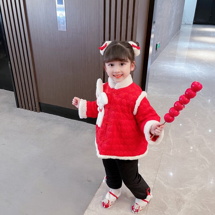 女童龙年拜年服冬季套装唐装2024女宝宝周岁礼服新年装汉服两