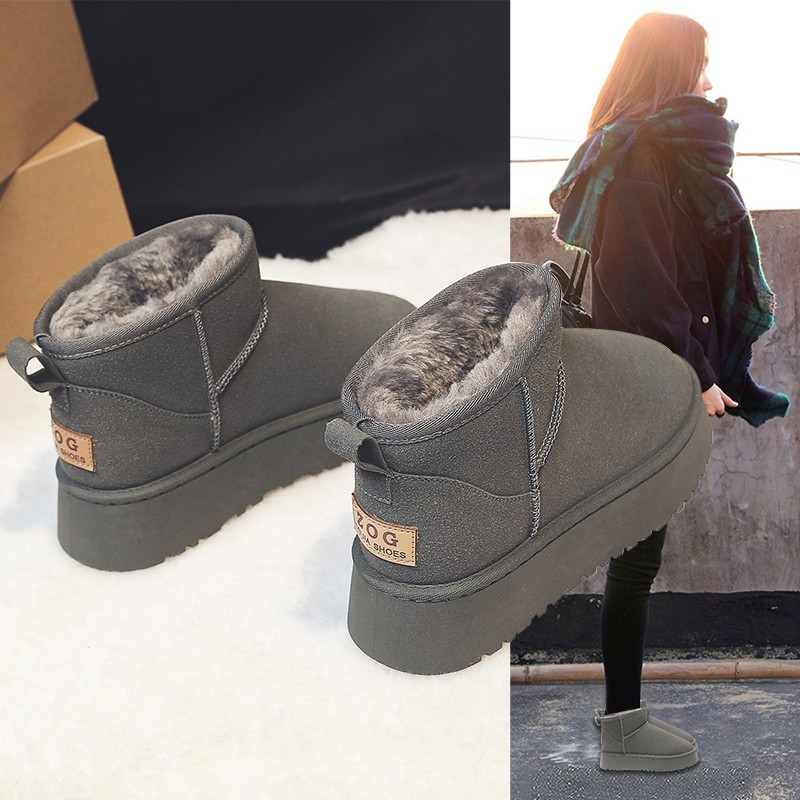 红蜻蜓牌厚底雪地靴女款冬季2023新款加绒加厚保暖棉鞋皮毛一体防