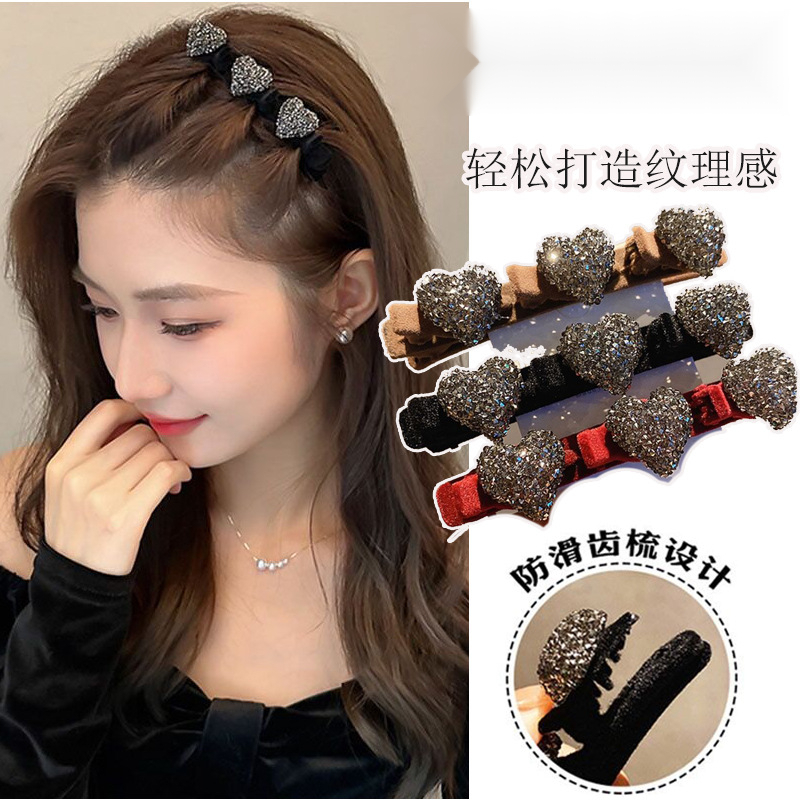 植绒侧边发夹女编发神器侧边刘海碎发夹子秋冬款爱心满钻发卡发饰