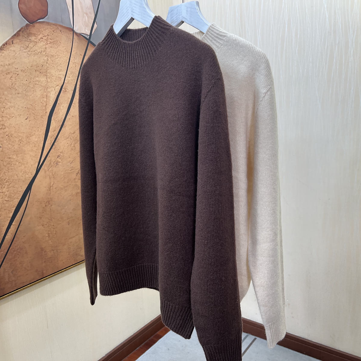 阿嫩小个子定制秋冬加厚毛衣女士宽松针织衫气质半高领羊毛衫纯色