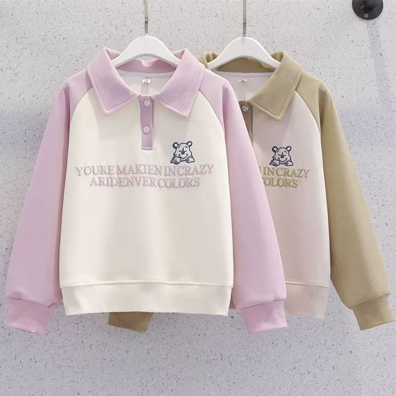 女童卫衣长袖洋气韩版上衣学院风中大童秋冬季polo衫卫衣