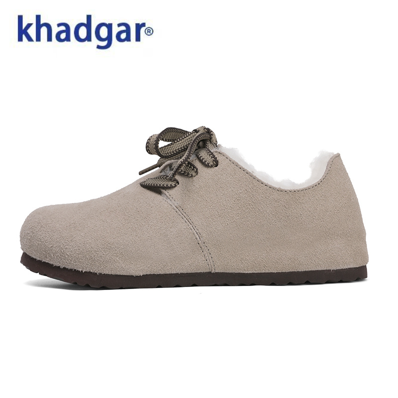 Khadgar/卡德加冬款软木勃肯鞋全包系带加绒保暖休闲百搭新款男女