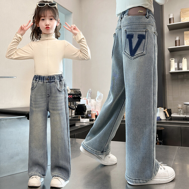 【小扬哥推荐】儿童牛仔裤秋冬装一体绒加绒加厚女童裤子中大童阔