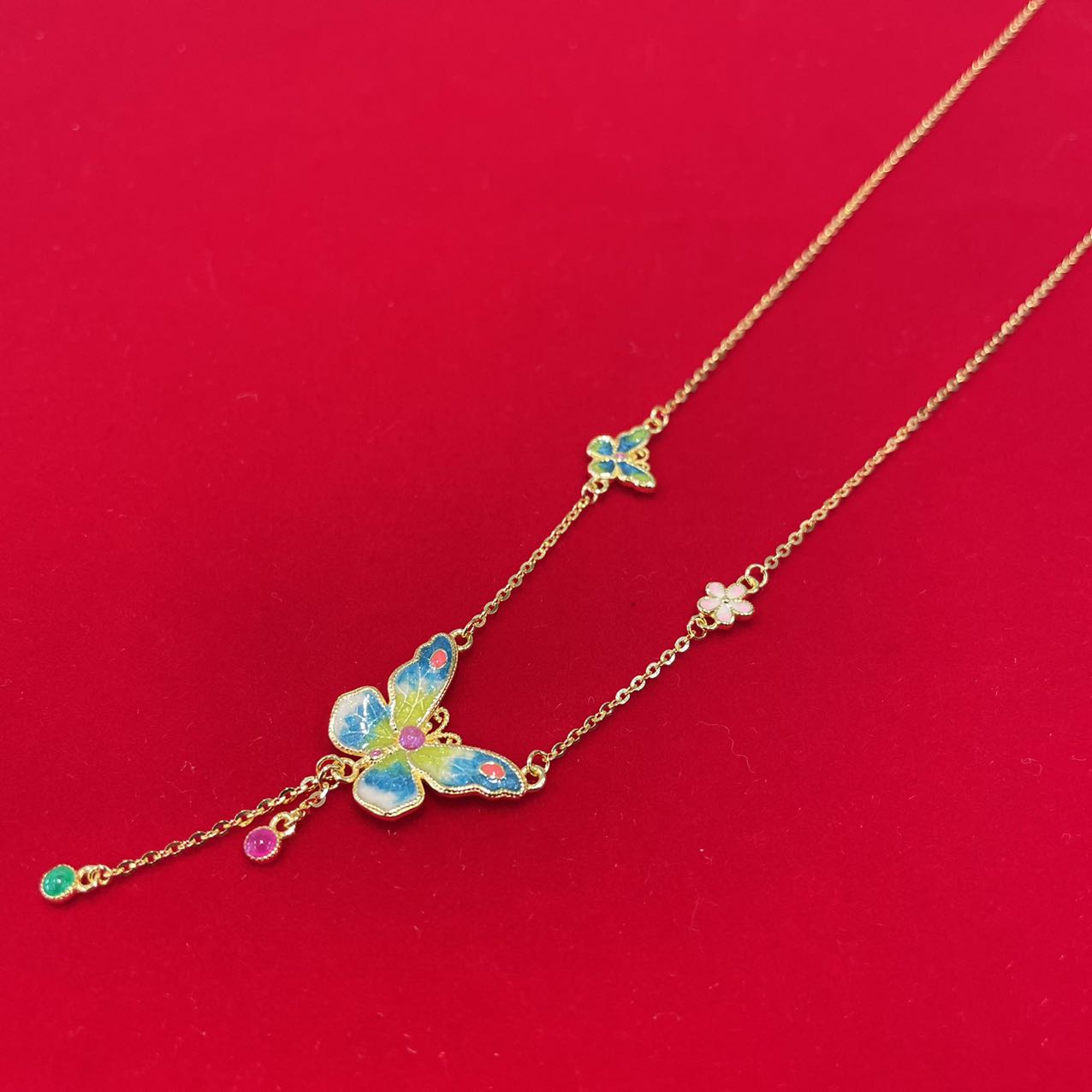 坠链均足银 珐彩蝴蝶套链  足银999.9  