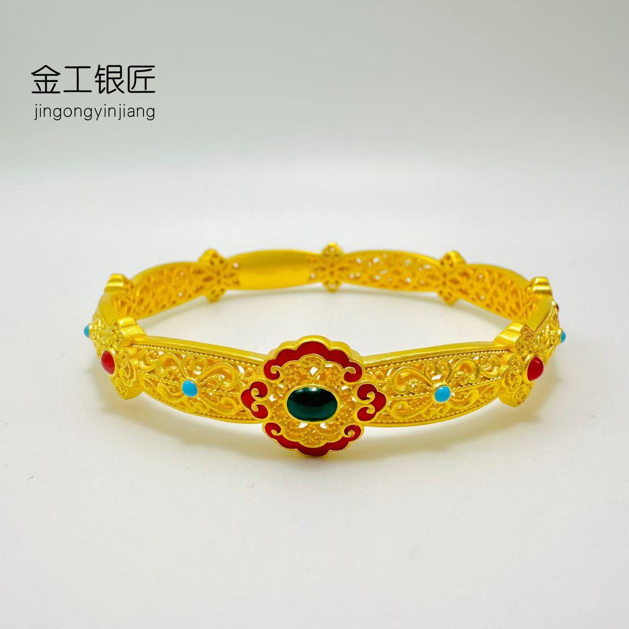 足银手镯 宫廷鎏彩手镯 足银999.9 