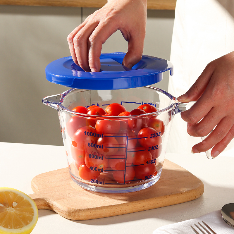 【今日送盖】1000ml加盖高硼硅玻璃量杯家用打蛋牛奶杯刻度杯耐热