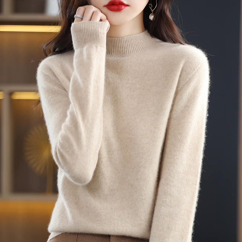 纯色羊毛衫一线成衣无缝半高领毛衣女春秋冬修身羊毛衫高领羊毛衫