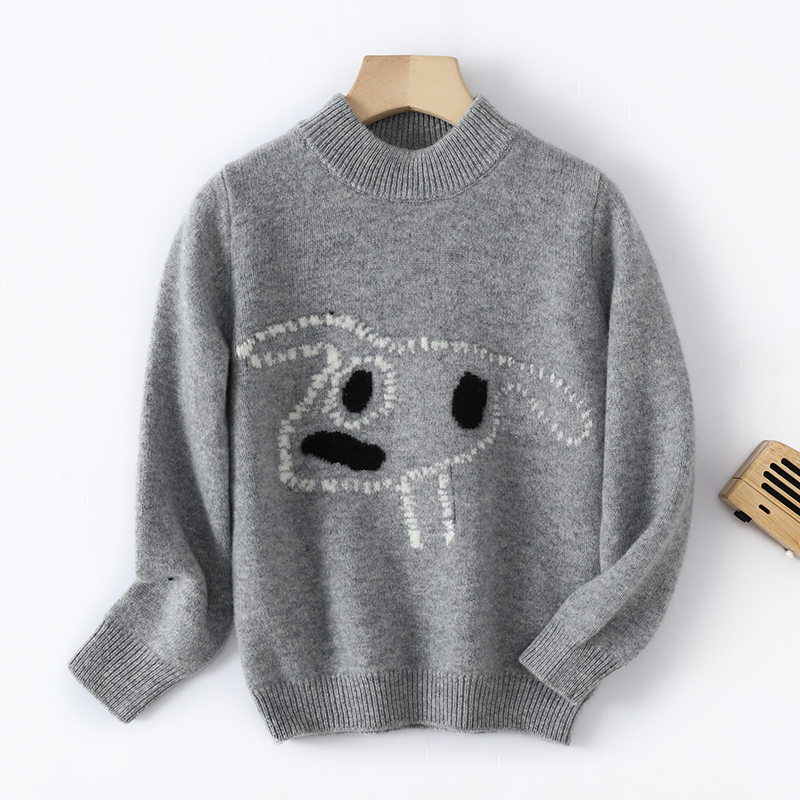 【100%羊毛】儿童羊毛衫半高领加厚儿童毛中大童圆领灰色套头羊毛衫