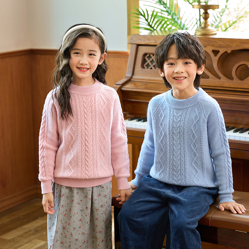 男童羊毛衫毛衣加厚中小童针织衫套头圆领儿童羊毛衫扭花毛衣YT17