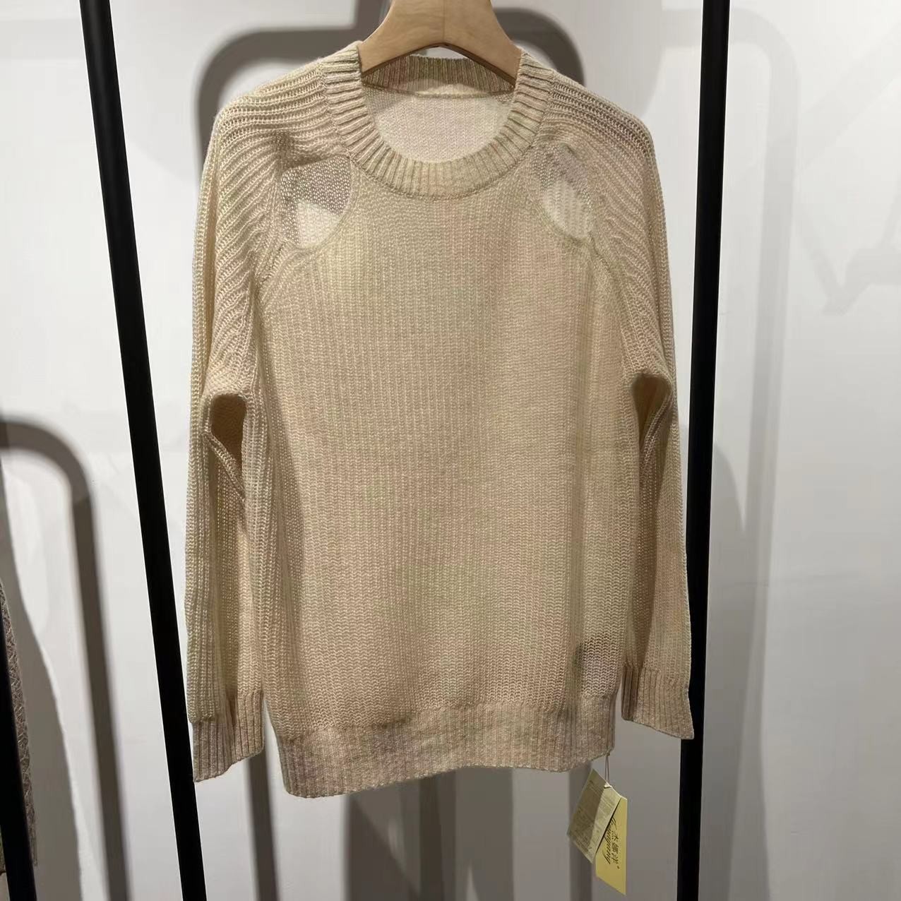 【俩月羊绒原创设计】220566-100山羊绒尖膊单元宝长袖衫