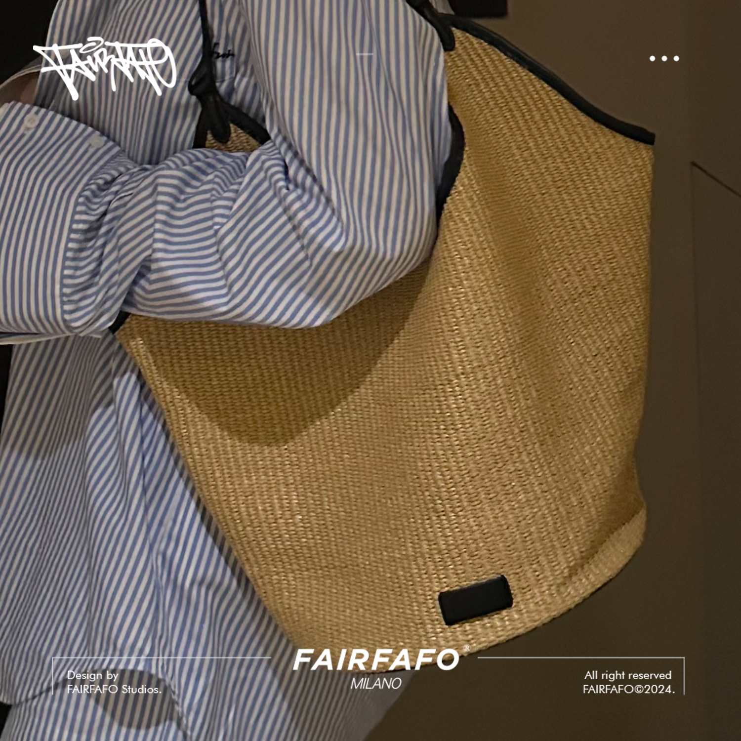 FAIRFAFO林肉肉【黑边草编织水桶包】百搭经典拼色水桶包JC24BB136