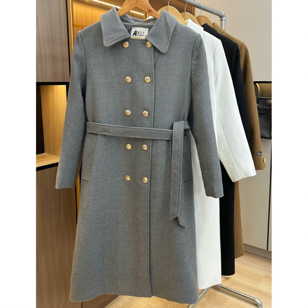 2023新款气质高级感大衣双排扣系带收腰百搭时尚长款呢外套女882