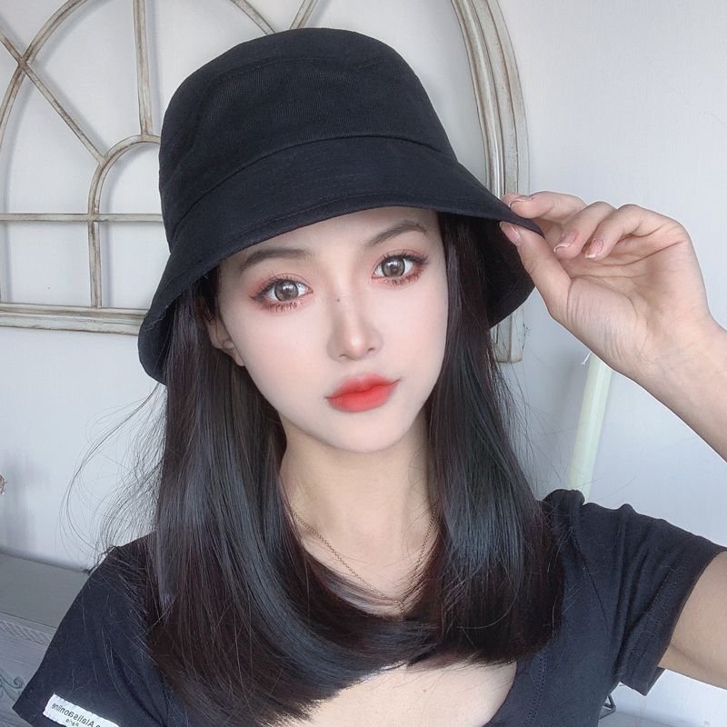 一体帽子假发女2023夏季新款渔夫帽仿真内扣锁骨发全头套可扎马尾