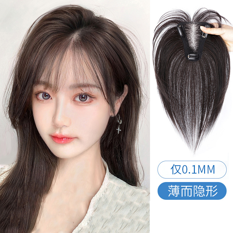 瑞士网假发女真发全真人发头顶补发蓬松增发量遮盖白发刘海假发片