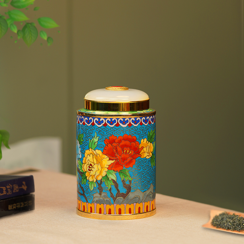 景泰蓝茶叶罐铜胎掐丝手工艺品富贵添香奢华艺术经典茶罐收藏茶具