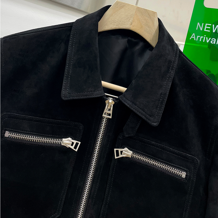 奢雅酷黑出场进口反绒混种小羊皮夹克男春秋皮衣外套时尚潮流百搭
