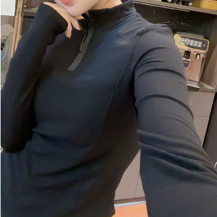 新款半拉链立领显瘦收腰打底T恤衫（衣长52cm左右）