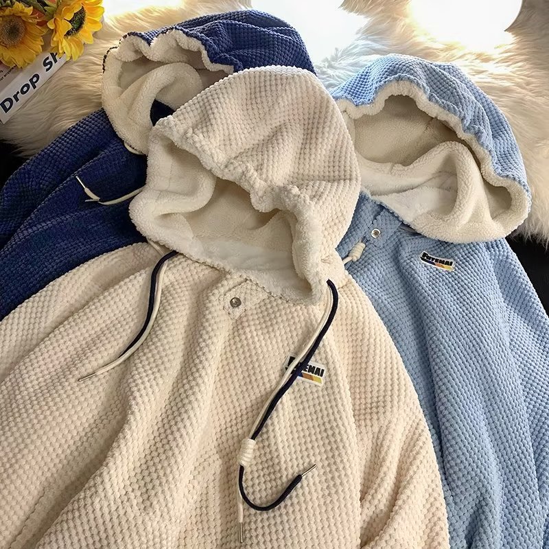 秋冬季加绒加厚卫衣男连帽港风宽松潮牌字母印花百搭外套2023新款