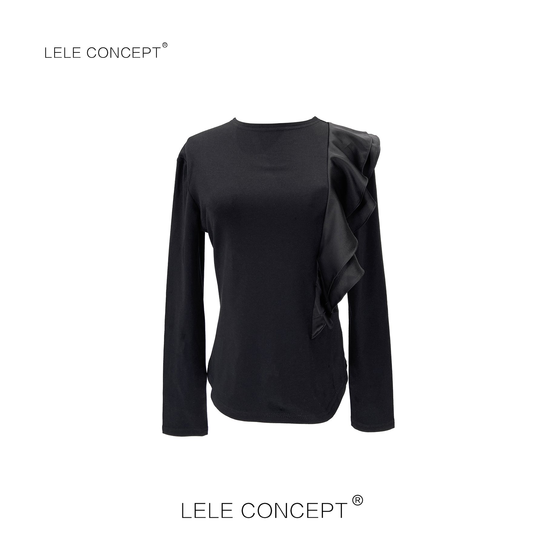 LELE CONCEPT｜「如一」圆领菲菲边不对称上衣打底衫长袖拼接S0697