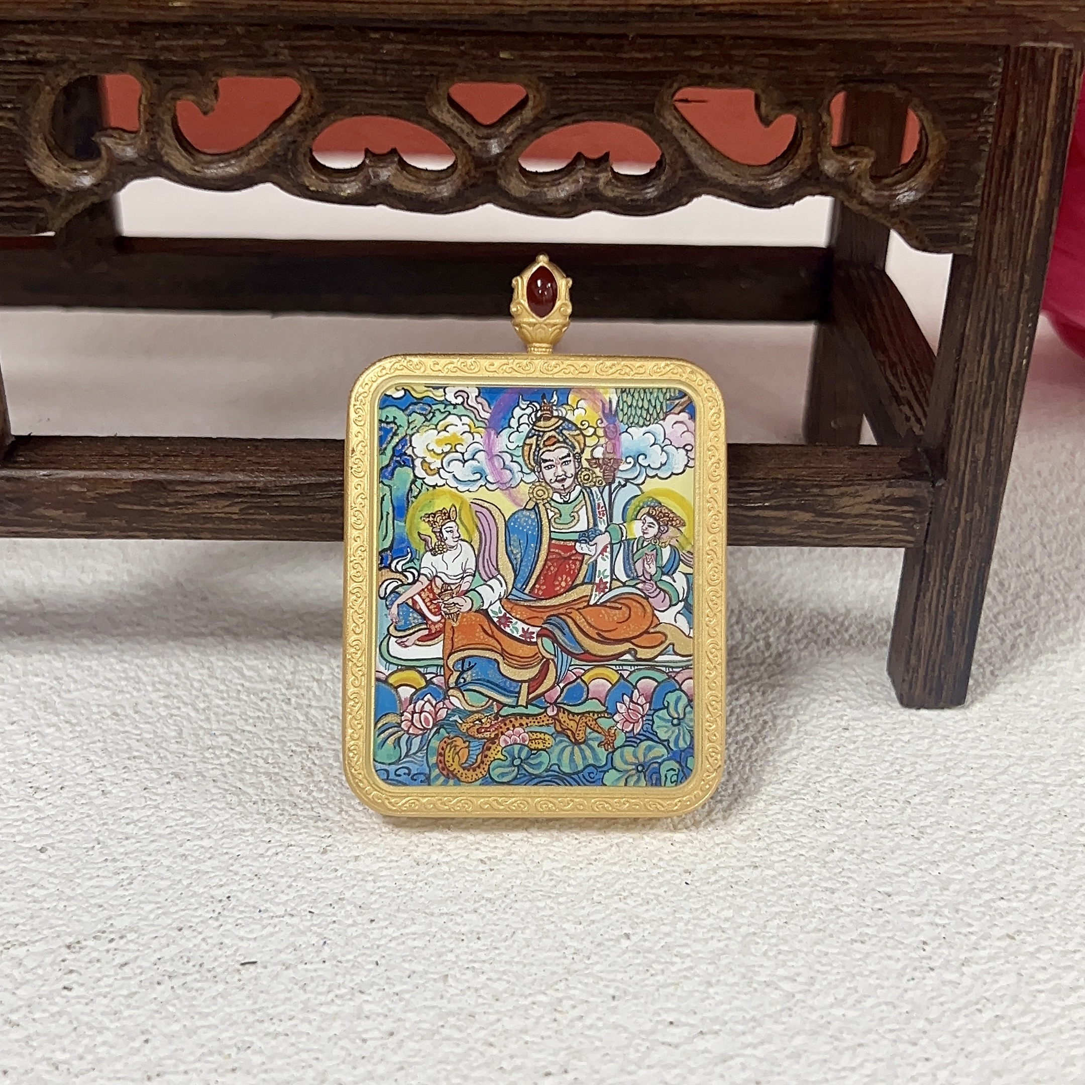 铜合金布艺吊坠 【菩缘藏饰】彩堂莲花生大士手绘矿物颜料唐卡吊坠