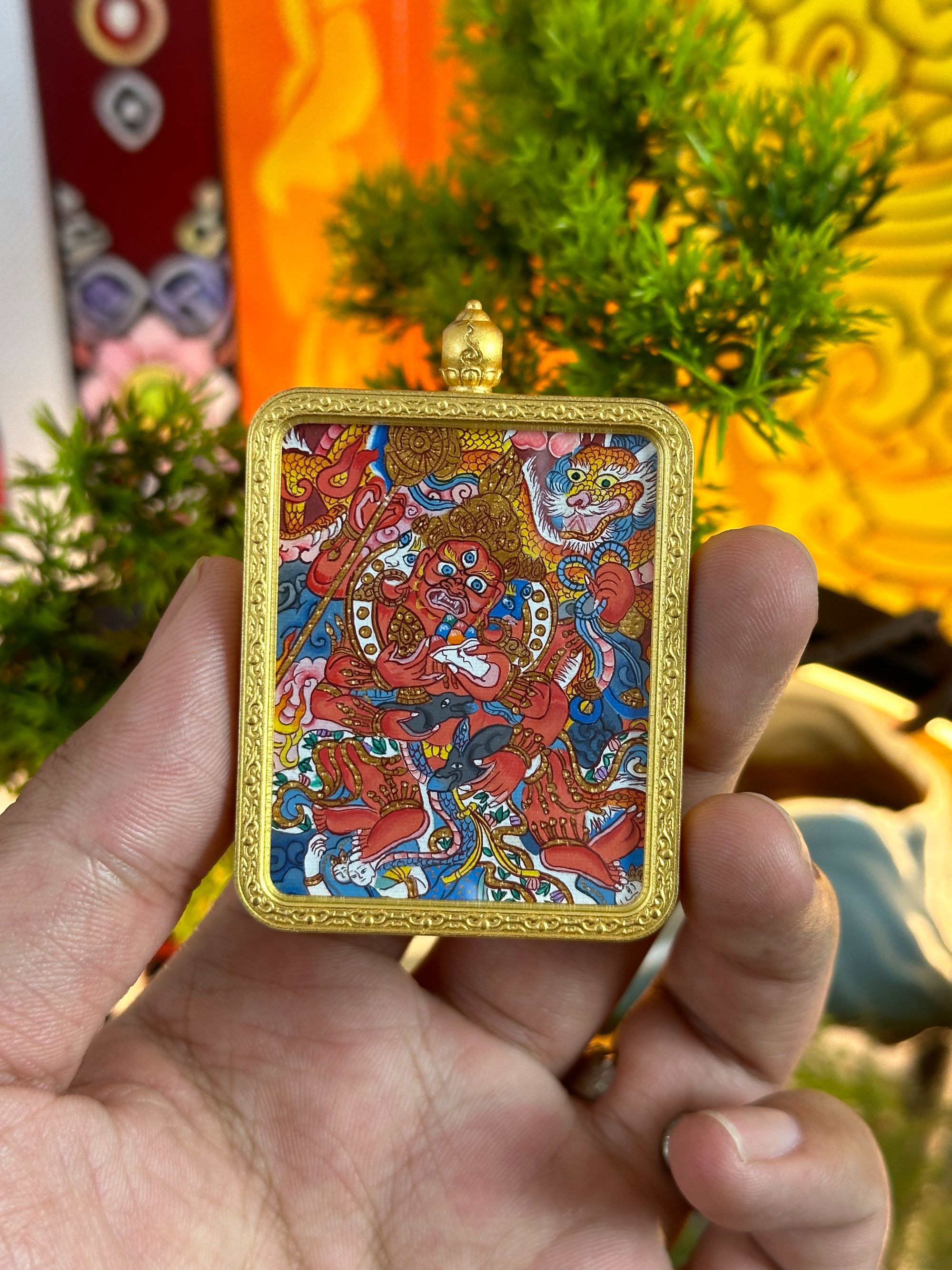 铜合金布艺吊坠 【菩缘藏饰】红cc纯手绘矿物颜料唐卡吊坠