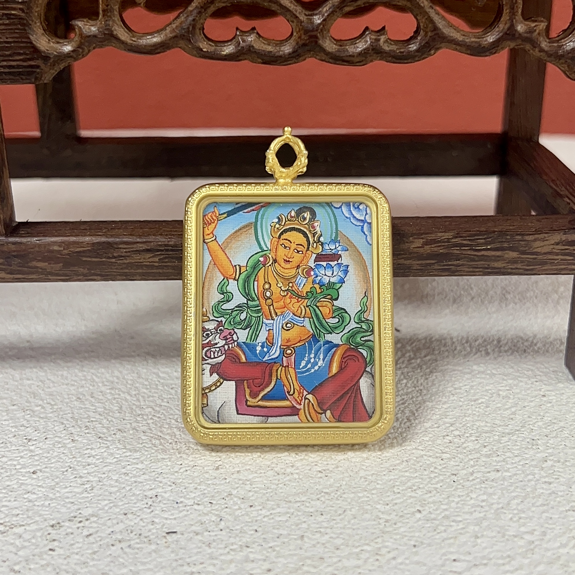 铜合金布艺吊坠 【菩缘藏饰】金堂文殊纯手绘矿物颜料唐卡吊坠