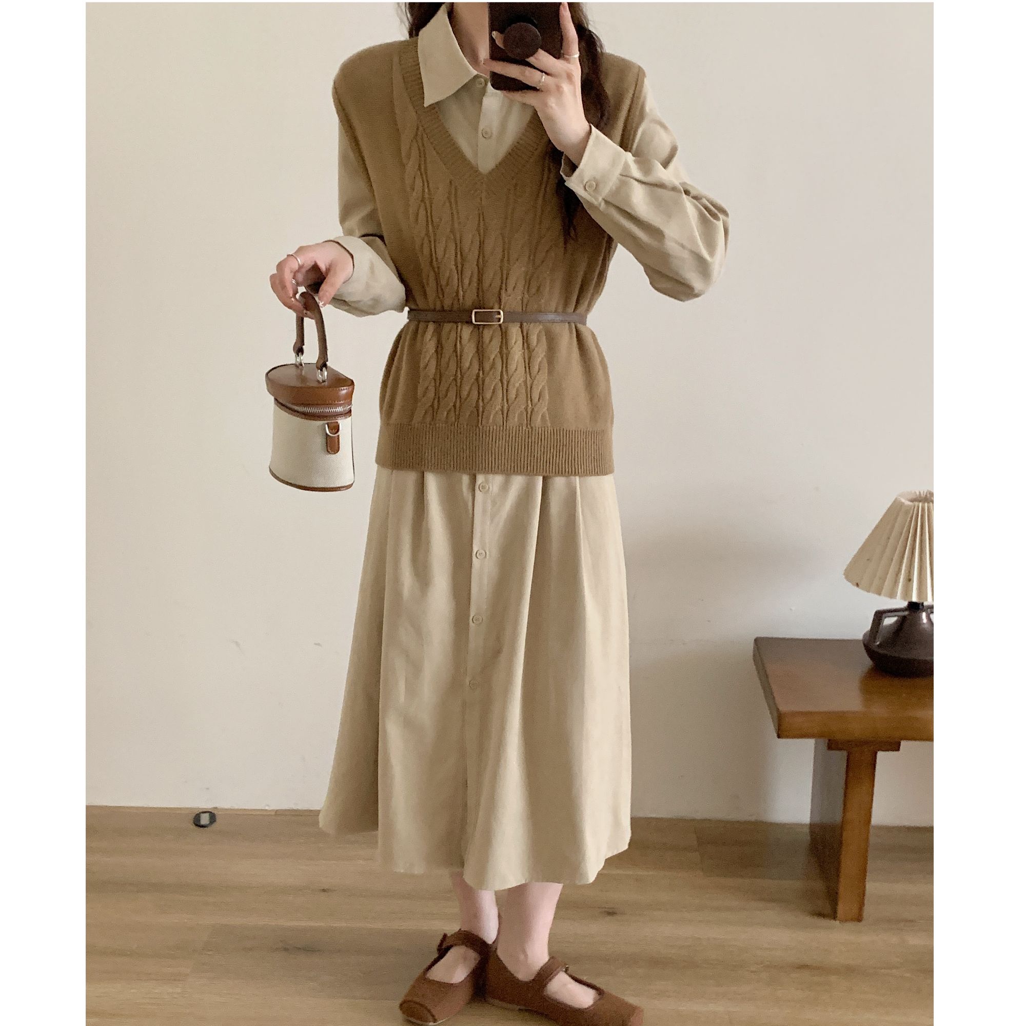 【特价-占单者限购】Q1382秋季新款韩版韩系针织马甲连衣裙时尚休