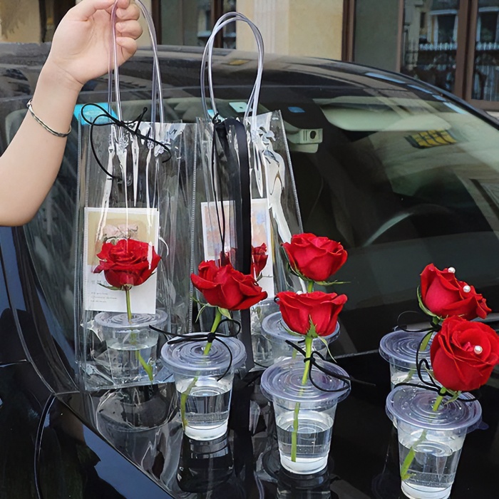 透明手提袋 水杯花束 单支摆摊花束