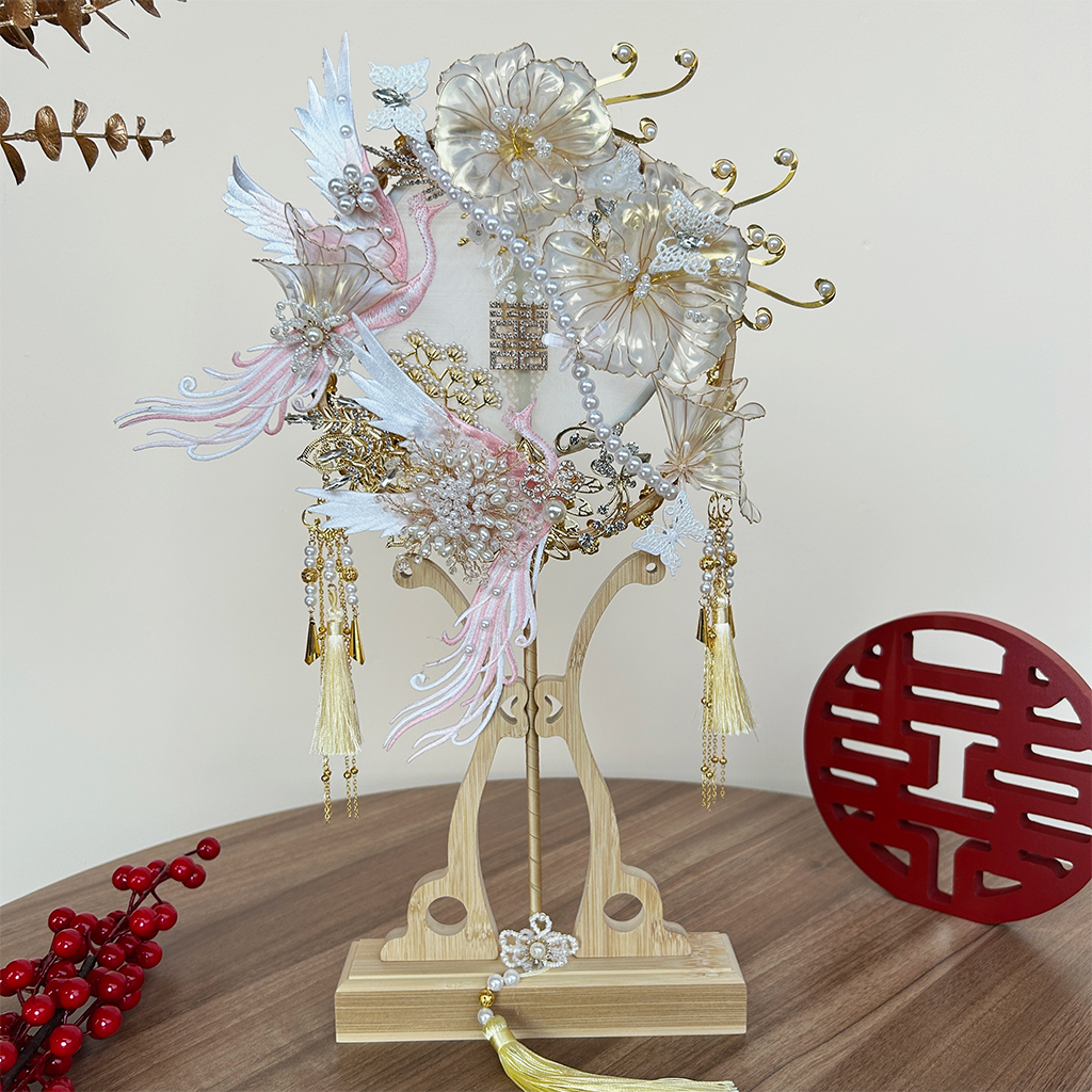 铁合金仿珍珠婚庆饰品 高级感永恒水晶花新娘秀禾扇材料包DIY成品