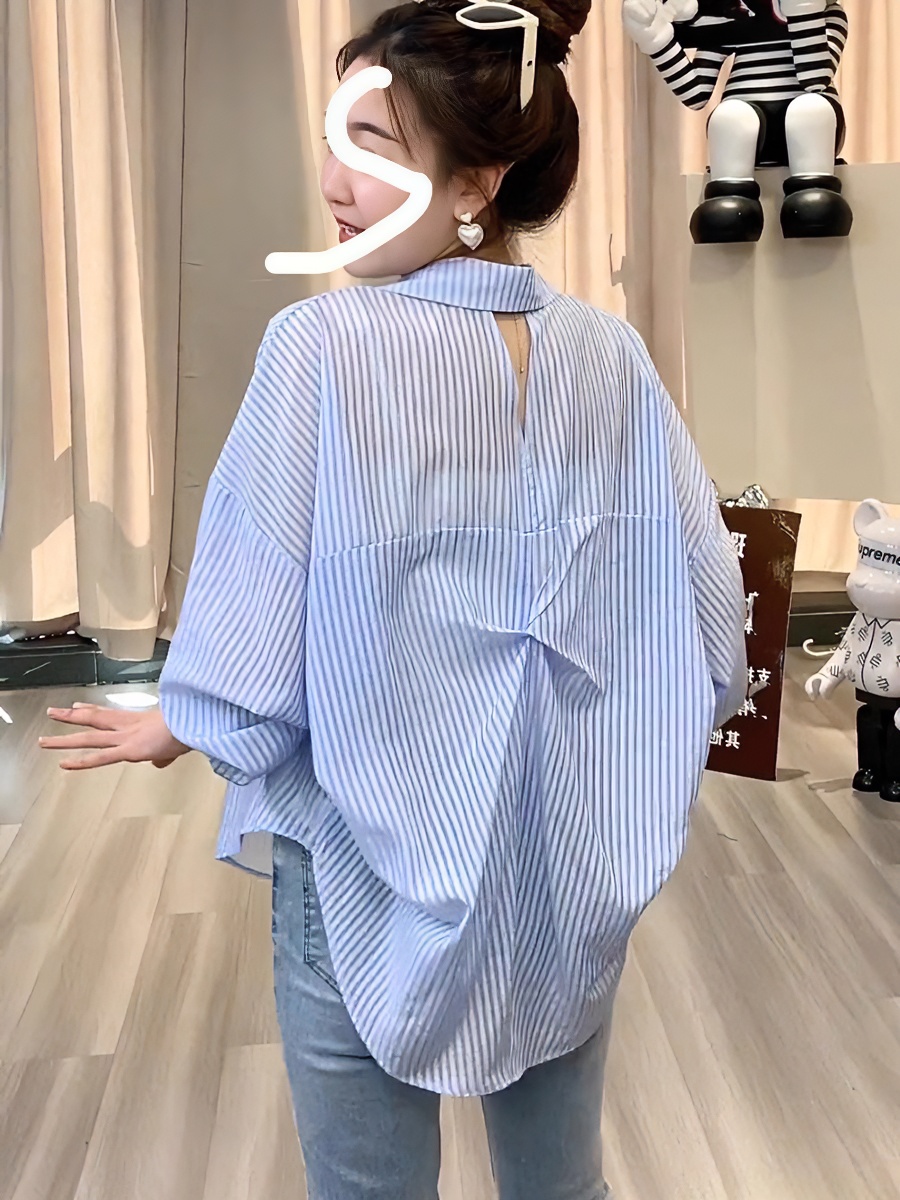 彤丽设计感时尚洋气长袖衬衫女夏季后背镂空上衣宽松百搭衬衣小衫