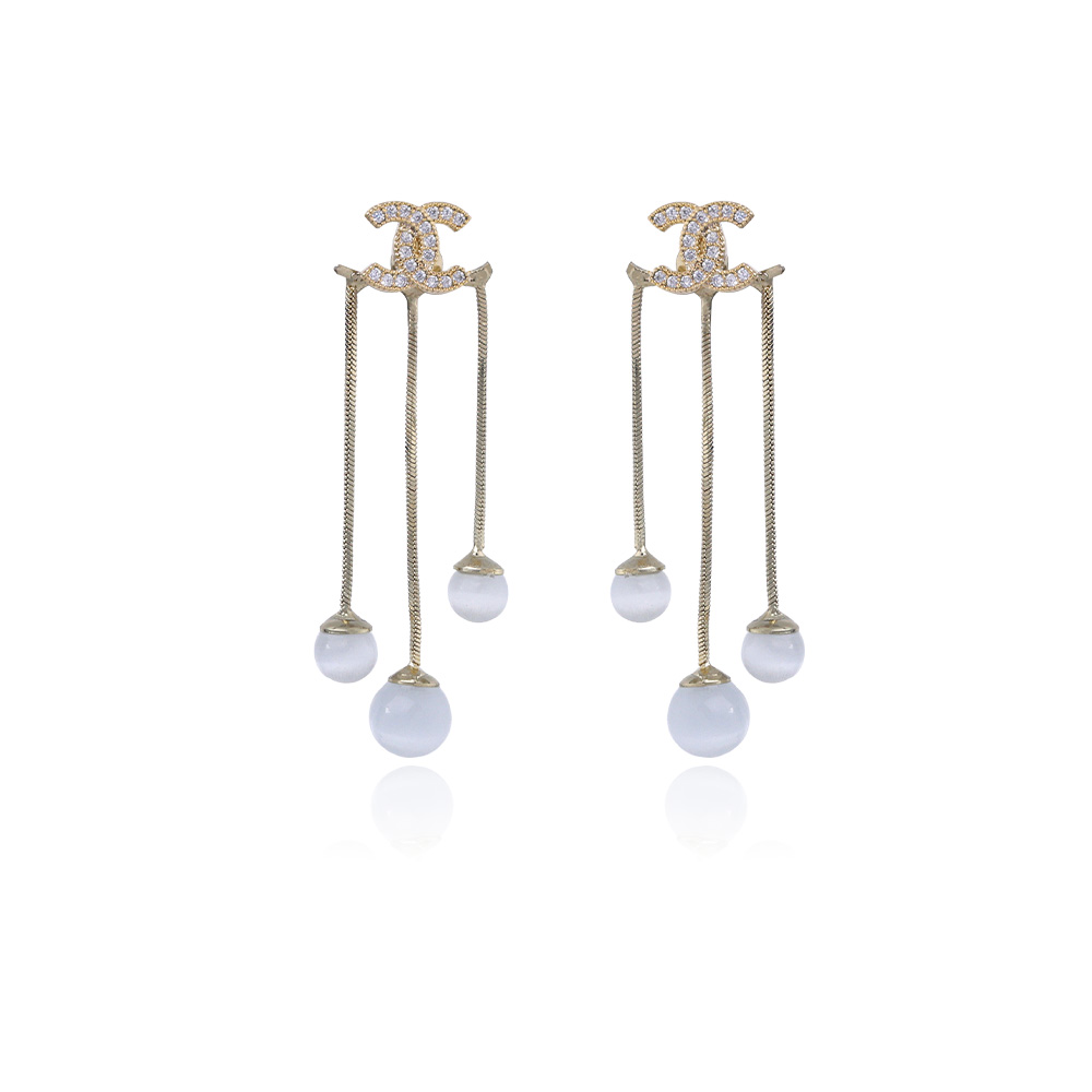 非金属耳饰 时尚复古百搭小众简约长款精致个性珠珠流苏耳环1273