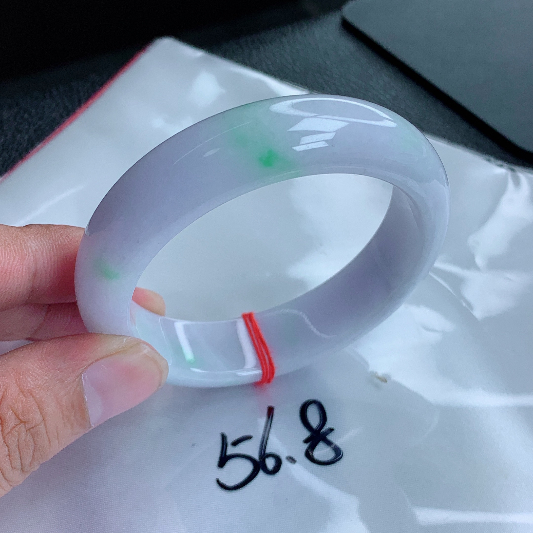 天然缅甸翡翠Ａ货冰糯种紫罗兰春带彩宽边56.8圈口手镯