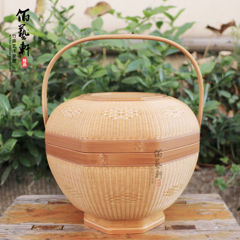 佰艺轩竹编提篮收纳盒高端收藏八角竹篮