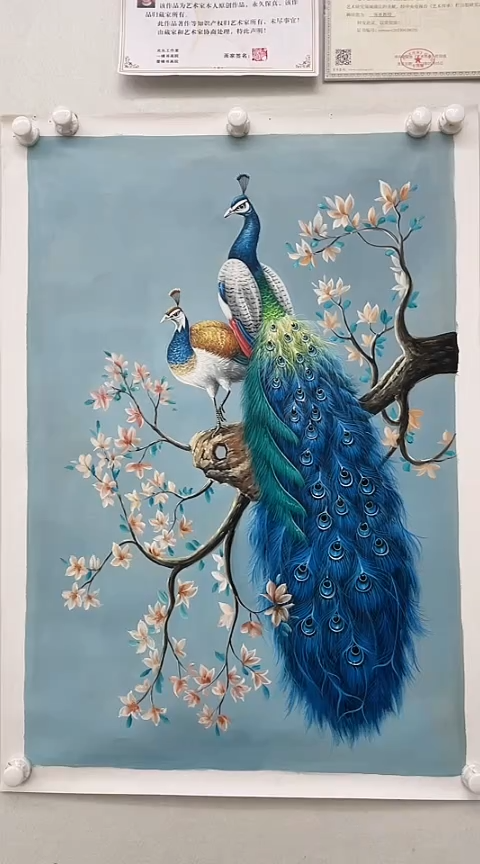【闪购商品】书法孔雀 油画麻布 竖版60*90
