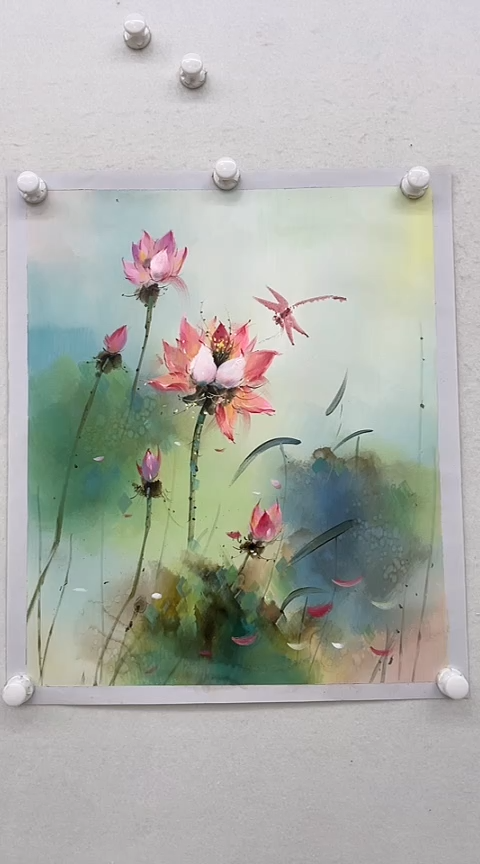 【闪购商品】书法油画 麻布 荷花  约50*60