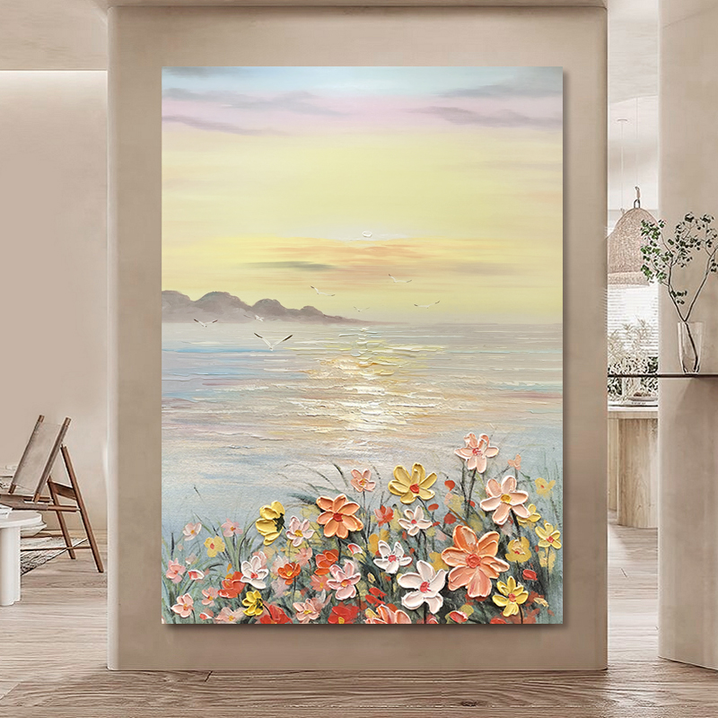 纯手绘油画抽象海景玄关卧室装饰挂画现代简约客厅沙发背景墙大幅