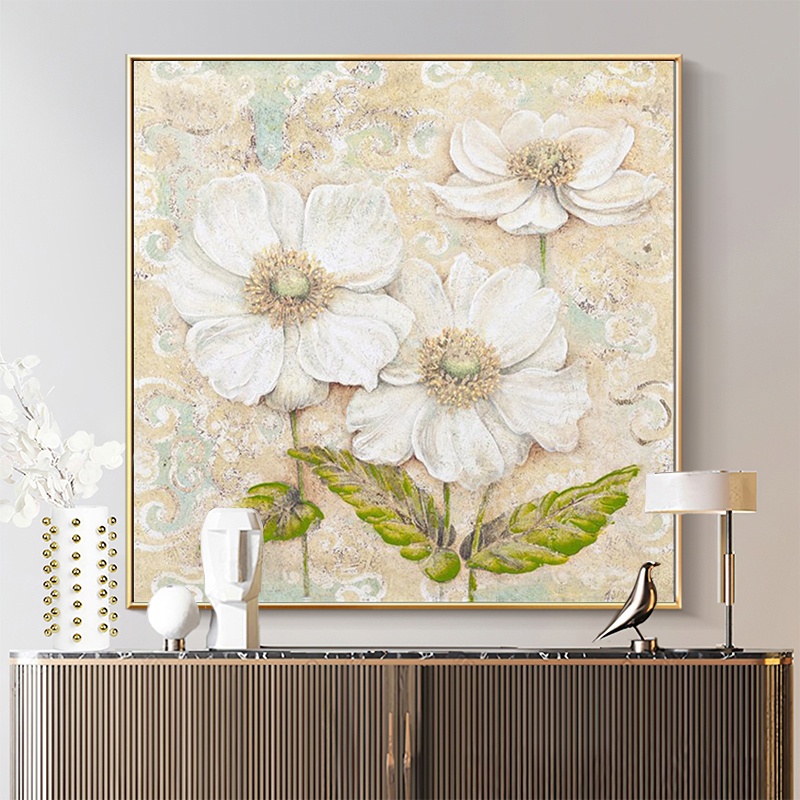 [臻品捡漏]80x80餐厅手绘油画北欧花卉装饰画玄关画小清新挂画