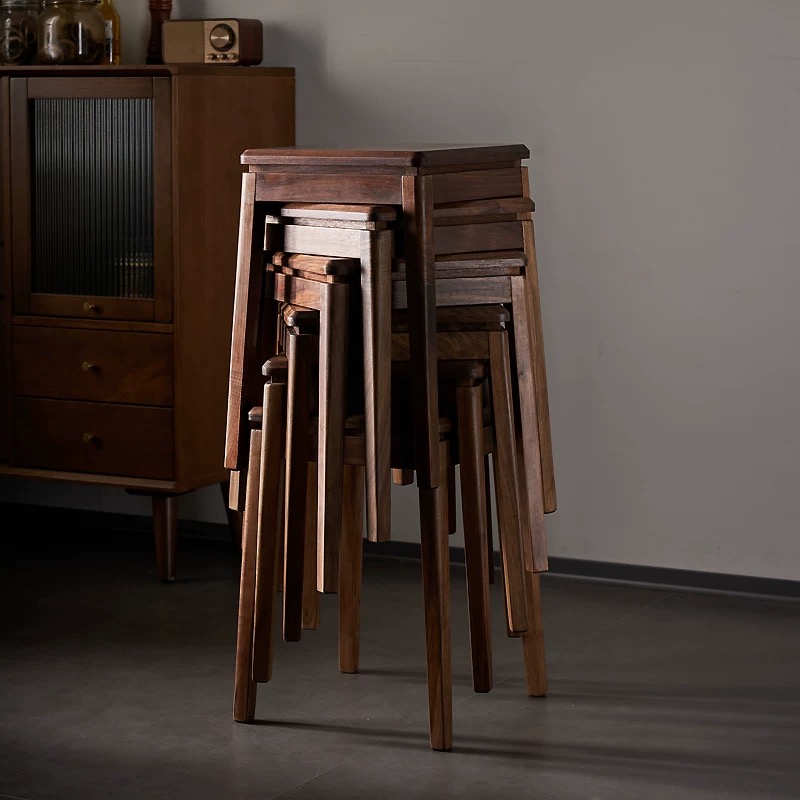 【北美黑胡桃榫卯方凳】实木榫卯家用茶凳餐凳可叠放板凳厨房凳子