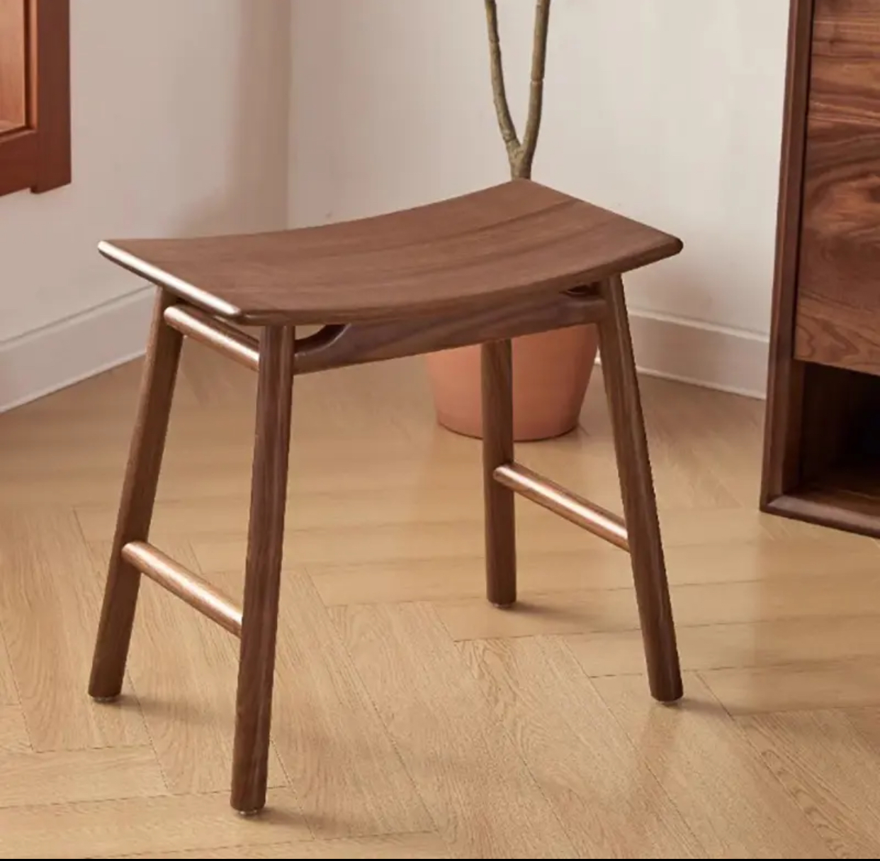  【北美黑胡桃木元宝凳】实木方凳茶凳马鞍凳家用换鞋凳梳妆凳子