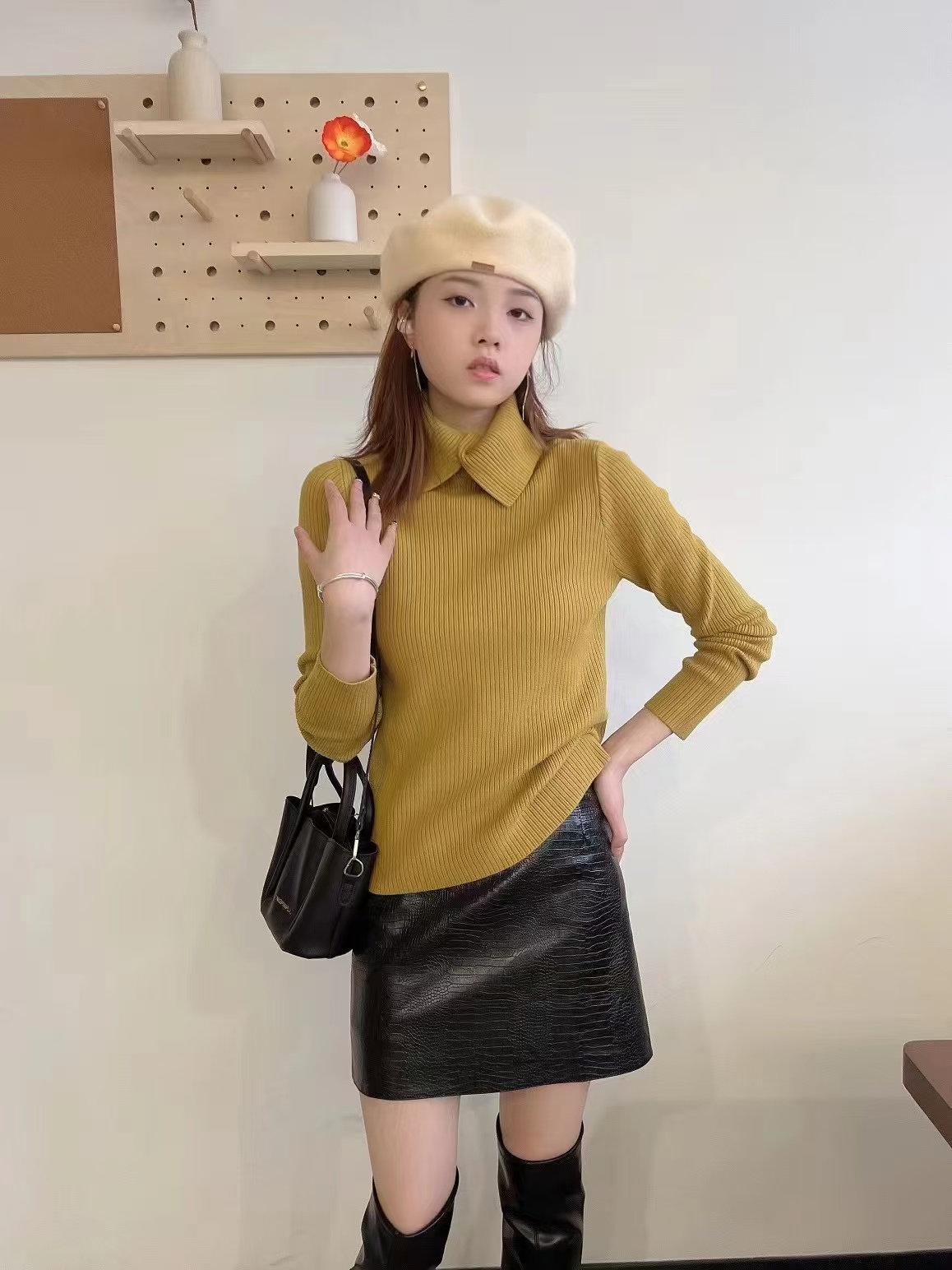 高端针织加厚毛衣网红时尚秋冬半开领加厚打底衫3045百搭翻领